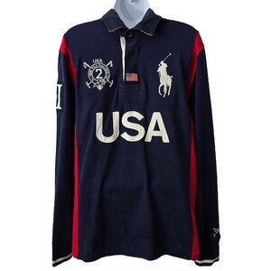 Polo Ralph Lauren USA Polo Long Sleeve Men Size M Big Pony USA Challenge Cup Y2K